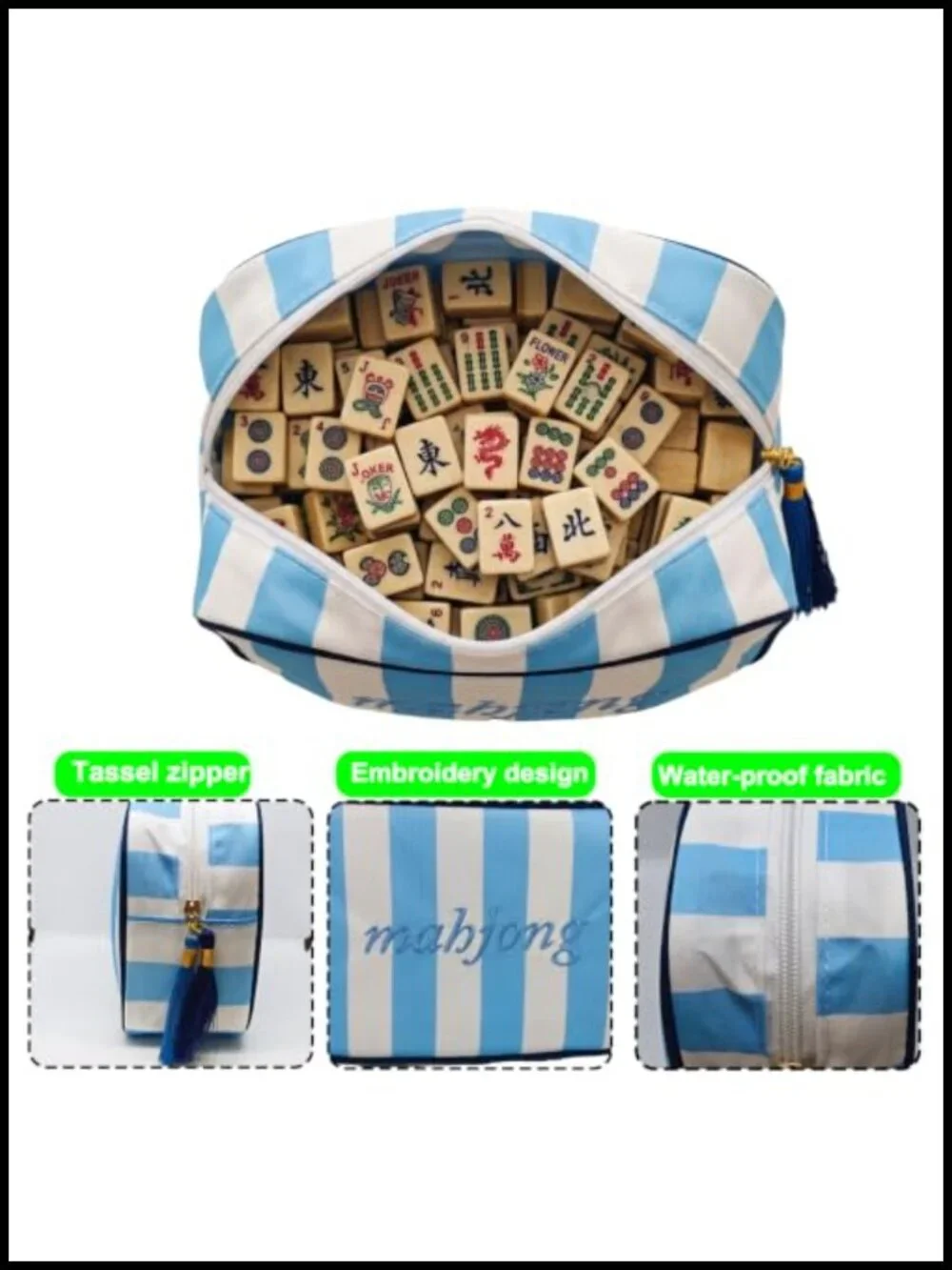 Mahjong Tile Bag - 166 Tile Storage Canvas Zipper Pouch for Board Game